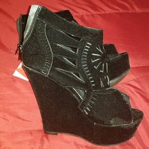 Black suede wedges